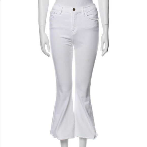 Frame High Waist White Jeans Crop With Flare White 29 - Picture 1 of 4